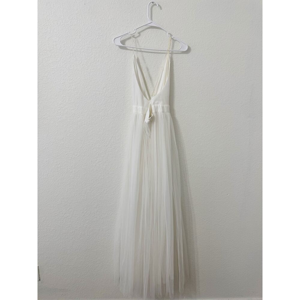 Windsor White Tulle Plunge Maxi Dress Open Back Formal Prom Bridal NWT Small - Picture 3 of 5